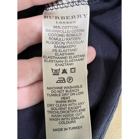 Burberry London Polo Shirt Blue Size Medium Subtle Plaid Collar Buttons Fitted - Picture 8 of 10